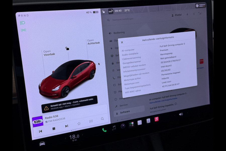 Tesla Model 3 Long Range AWD 75kWh Facelift Warmtepomp Elek.Achterklep Draadloze Tel.lader Leder Panoramadak Adap.Cruise Camera's Navi Ecc Sto Intel Atom® Lmv Lane Assist Dodehoekwaarschuwing Keyless Elek.Stoelen+Memory Google®-Maps Fabrieksgarantie op motor en accu tot 17-11-2028/192.000km