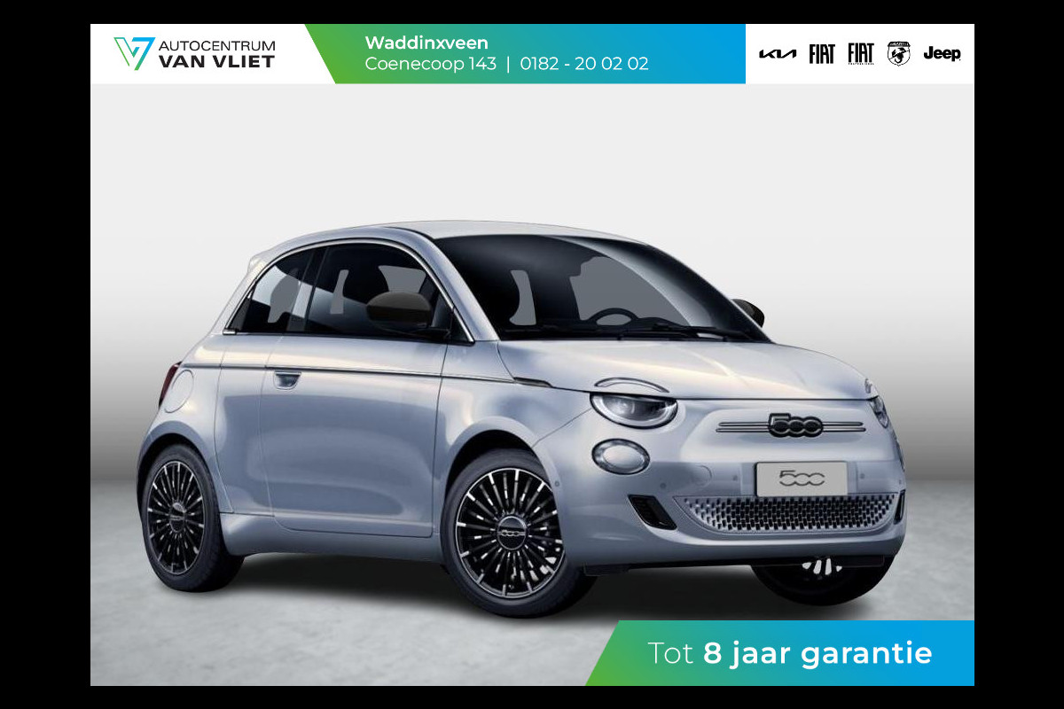 Fiat 500E 3+1 La Prima 42 kWh | Clima | LED | PDC | JBL Premium Audio | 17" | Camera | BSM | Canneloni Ivory/Piombo interieur