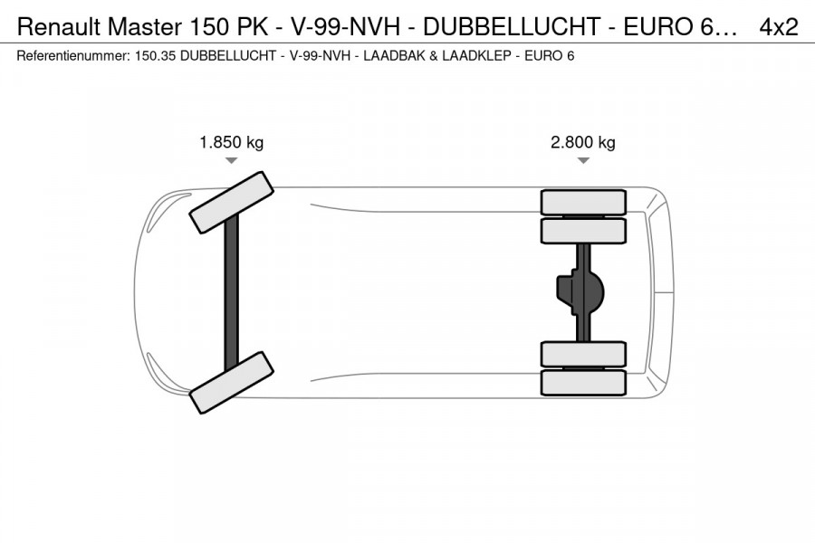 Renault Master 150 PK - V-99-NVH - DUBBELLUCHT - EURO 6 - LAADBAK & LAADKLEP