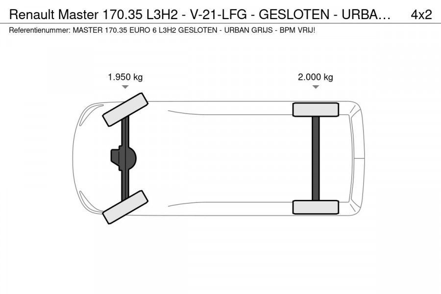 Renault Master 170.35 L3H2 - V-21-LFG - GESLOTEN - URBAN GRIJS - EURO 6 - BPM VRIJ!