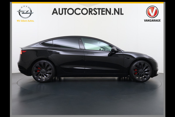 Tesla Model 3 Performance AWD 513PK Facelift Warmtepomp Lmv 20" Panoramadak Adap.Cruise Elek.Verwarmde Stoelen+Memory Inductieladen Navi Camer SOH 85.6% Led Pdc Privacy Glas Elek.Achterklep Keyless 4WD Fabrieksgarantie op Accu en Motor tot 18-02-2029/192.000KM