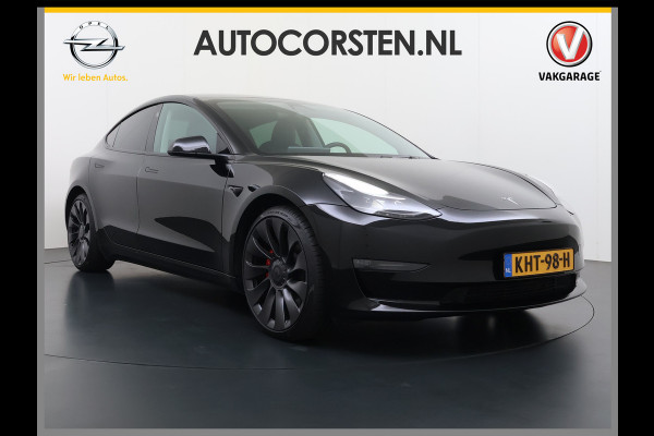 Tesla Model 3 Performance AWD 513PK Facelift Warmtepomp Lmv 20" Panoramadak Adap.Cruise Elek.Verwarmde Stoelen+Memory Inductieladen Navi Camer SOH 85.6% Led Pdc Privacy Glas Elek.Achterklep Keyless 4WD Fabrieksgarantie op Accu en Motor tot 18-02-2029/192.000KM
