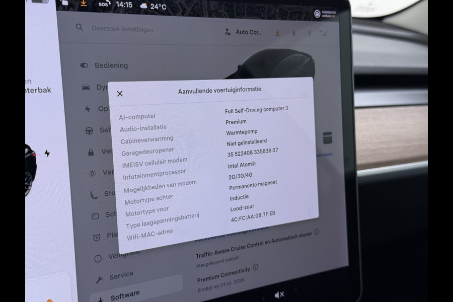 Tesla Model 3 Performance AWD 513PK Facelift Warmtepomp Lmv 20" Panoramadak Adap.Cruise Elek.Verwarmde Stoelen+Memory Inductieladen Navi Camer SOH 85.6% Led Pdc Privacy Glas Elek.Achterklep Keyless 4WD Fabrieksgarantie op Accu en Motor tot 18-02-2029/192.000KM
