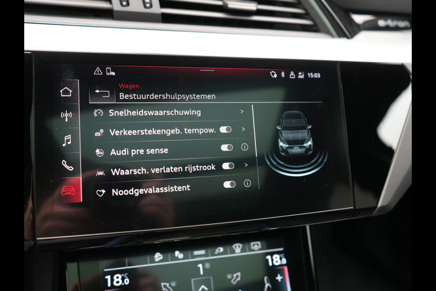 Audi Q8 Sportback e-tron 55 quattro 2x S Line 114 kWh 408pk Dealer O.H. | Luchtvering | Panodak | Head Up | 360 Camera | Matrix LED | Alcantara Sportstoelen Memory & Verwarmd | Keyless | Sfeerverlichting | Apple Carplay | Navigatie | DAB |