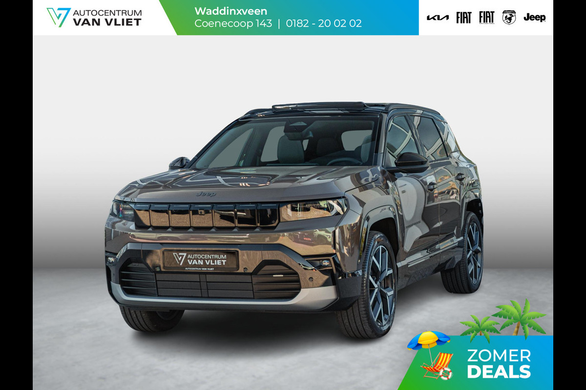 Jeep Compass First Edition 74 kWh | Adapt. Cruise | Camera | Carplay | 20" | Elektr. A-Klep | Navi | Winter Pack | Schuif/Kanteldak | Premium Pack | Conv. Pack | Warmtepomp