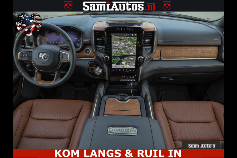 Dodge Ram LONGHORN ® EDITION | NEW SADDLE LEATHER | VIRTUAL | HEAD UP | PANODAK | LUCHTVERING | BOM VOL | DC | 5,7L V8 HEMI 402 PK | CREW CAB | DUBBELE CABINE | 4X4 | 5 PERSOONS | GRIJSKENTEKEN | LIMITED