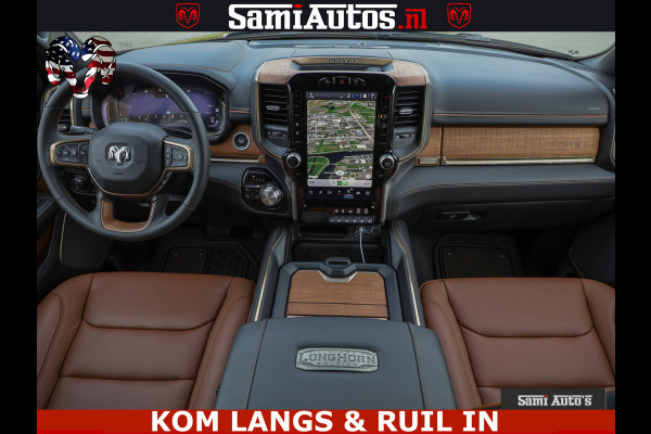 Dodge Ram LONGHORN ® EDITION | NEW SADDLE LEATHER | VIRTUAL | HEAD UP | PANODAK | LUCHTVERING | BOM VOL | DC | 5,7L V8 HEMI 402 PK | CREW CAB | DUBBELE CABINE | 4X4 | 5 PERSOONS | GRIJSKENTEKEN | LIMITED