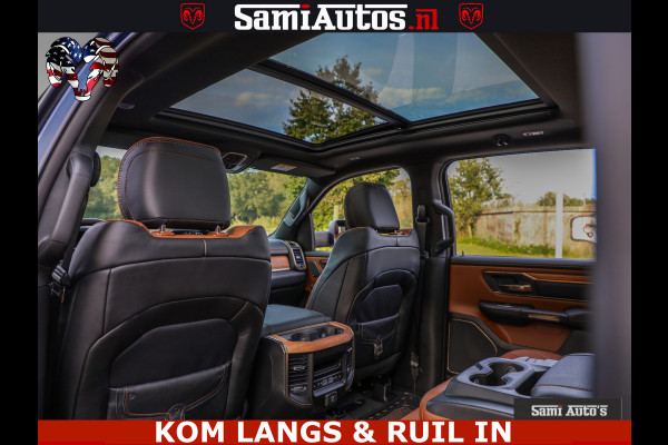 Dodge Ram LONGHORN ® EDITION | NEW SADDLE LEATHER | VIRTUAL | HEAD UP | PANODAK | LUCHTVERING | BOM VOL | DC | 5,7L V8 HEMI 402 PK | CREW CAB | DUBBELE CABINE | 4X4 | 5 PERSOONS | GRIJSKENTEKEN | LIMITED