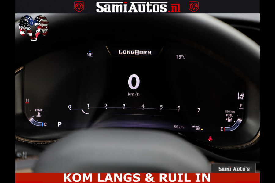 Dodge Ram LONGHORN ® EDITION | NEW SADDLE LEATHER | VIRTUAL | HEAD UP | PANODAK | LUCHTVERING | BOM VOL | DC | 5,7L V8 HEMI 402 PK | CREW CAB | DUBBELE CABINE | 4X4 | 5 PERSOONS | GRIJSKENTEKEN | LIMITED