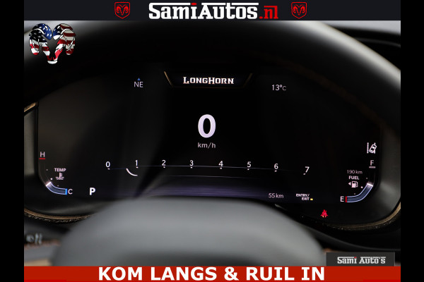 Dodge Ram LONGHORN ® EDITION | NEW SADDLE LEATHER | VIRTUAL | HEAD UP | PANODAK | LUCHTVERING | BOM VOL | DC | 5,7L V8 HEMI 402 PK | CREW CAB | DUBBELE CABINE | 4X4 | 5 PERSOONS | GRIJSKENTEKEN | LIMITED