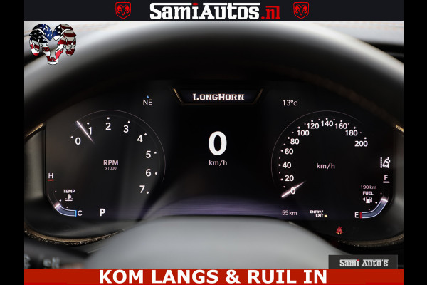 Dodge Ram LONGHORN ® EDITION | NEW SADDLE LEATHER | VIRTUAL | HEAD UP | PANODAK | LUCHTVERING | BOM VOL | DC | 5,7L V8 HEMI 402 PK | CREW CAB | DUBBELE CABINE | 4X4 | 5 PERSOONS | GRIJSKENTEKEN | LIMITED