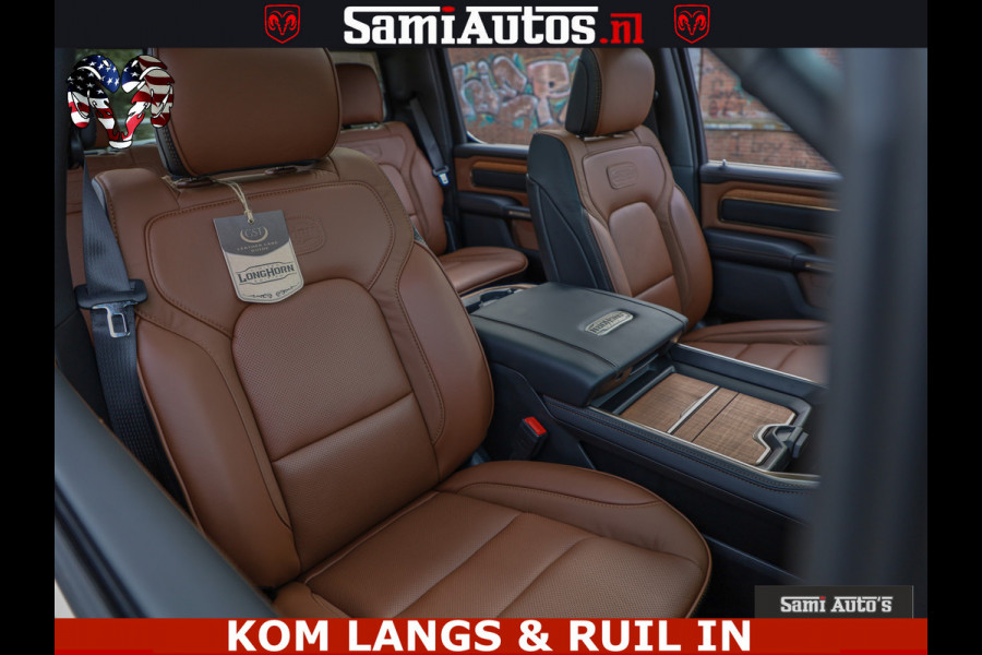 Dodge Ram LONGHORN ® EDITION | NEW SADDLE LEATHER | VIRTUAL | HEAD UP | PANODAK | LUCHTVERING | BOM VOL | DC | 5,7L V8 HEMI 402 PK | CREW CAB | DUBBELE CABINE | 4X4 | 5 PERSOONS | GRIJSKENTEKEN | LIMITED