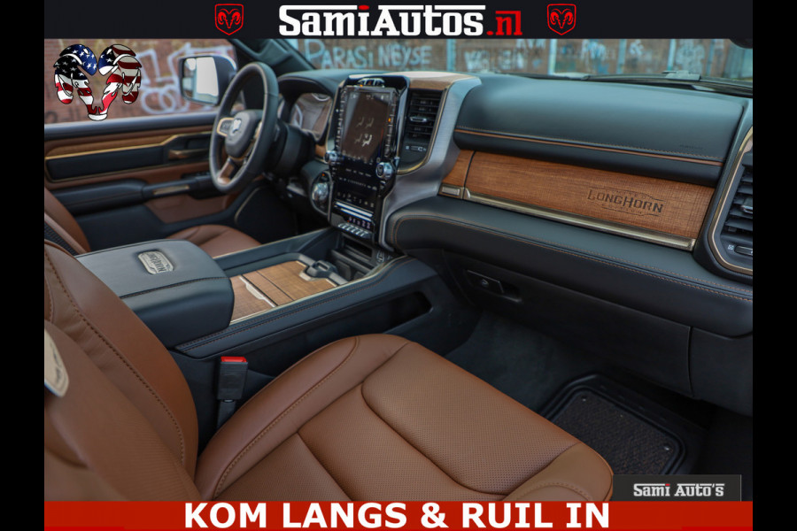 Dodge Ram LONGHORN ® EDITION | NEW SADDLE LEATHER | VIRTUAL | HEAD UP | PANODAK | LUCHTVERING | BOM VOL | DC | 5,7L V8 HEMI 402 PK | CREW CAB | DUBBELE CABINE | 4X4 | 5 PERSOONS | GRIJSKENTEKEN | LIMITED