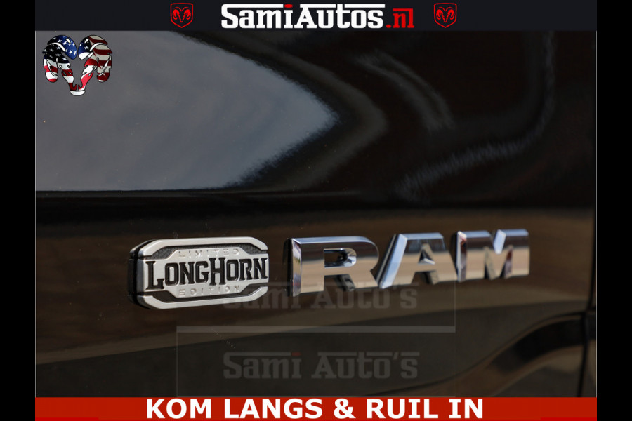 Dodge Ram LONGHORN ® EDITION | NEW SADDLE LEATHER | VIRTUAL | HEAD UP | PANODAK | LUCHTVERING | BOM VOL | DC | 5,7L V8 HEMI 402 PK | CREW CAB | DUBBELE CABINE | 4X4 | 5 PERSOONS | GRIJSKENTEKEN | LIMITED