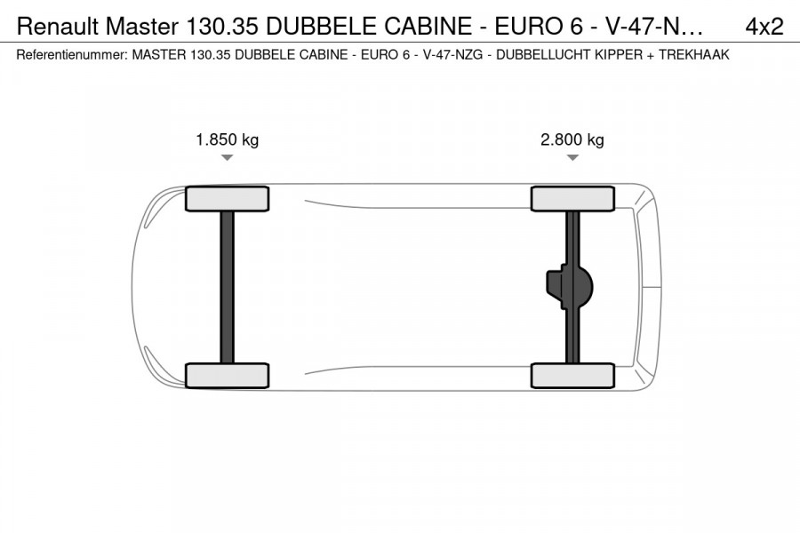 Renault Master 130.35 DUBBELE CABINE - EURO 6 - V-47-NZG - DUBBELLUCHT KIPPER + TREKHAA