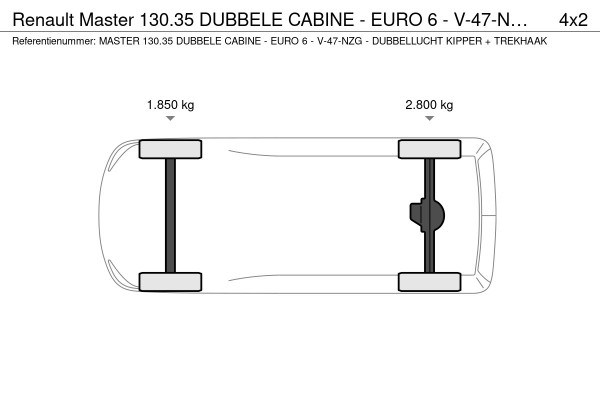 Renault Master 130.35 DUBBELE CABINE - EURO 6 - V-47-NZG - DUBBELLUCHT KIPPER + TREKHAA