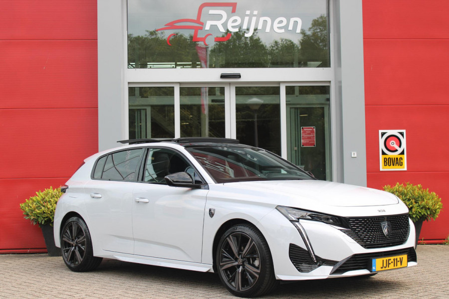 Peugeot 308 1.2 Hybrid 145PK AUTOMAAT GT | PANORAMA SCHUIF/KANTEL DAK | AFNEEMBARE TREKHAAK | NAVIGATIE | SENSATION PACK: FOCAL HIFI SYSTEM (PREMIUM HIFI SYSTEEM MET 10 SPEAKERS)/DRAADLOZE TELEFOONLADER | 360° VISION & DRIVE ASSIST PLUS PACK: ACHTERUITRIJCAMERA 360° VISEOPARK 3 (4 CAMERA'S)/PARKEERHULP VOOR EN ACHTER/ANTI DIEFSTAL ALARM/PEUGEOT i-COCKPIT MET CONFIGUREERBAAR 3D-INSTRUMENTENPANEEL/CLEAN CABIN | ALCANTARA EXECUTIVE PACK: BEKLEDING ALCANTARA/KUNSTLEDER INCL. ELEKTRISCH BEDIENBARE AGR STOEL EN MASSAGE OP BEIDE VOORSTOELEN | 18" LICHTMETALEN VELGEN "PORTLAND" | NAVIGATI