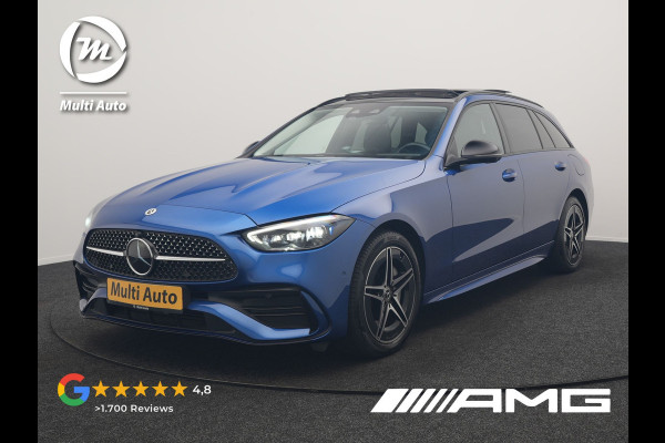 Mercedes-Benz C-Klasse Estate 300 e 4MATIC AMG Line PHEV 313pk Dealer O.H. | Trekhaak Af Fabriek | Panodak | 360 Camera | Head Up | Adaptive Cruise | Digital Light | Alcantara Sportstoelen Memory & Verwarmd | Sfeerverlichting | Apple Carplay | Blis | DAB | Plug In Hybrid |