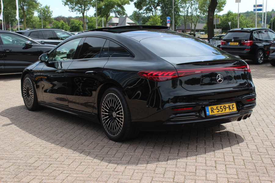 Mercedes-Benz EQS 450+ AMG Line 108 kWh / SoH 95,9% / Achterasbesturing / Panoramadak / Head-up / 360Camera / Luchtvering / Burmester / 20'' / Stoelventilatie / Stoel+Stuurverwarming / Dodehoek / DAB / ACC