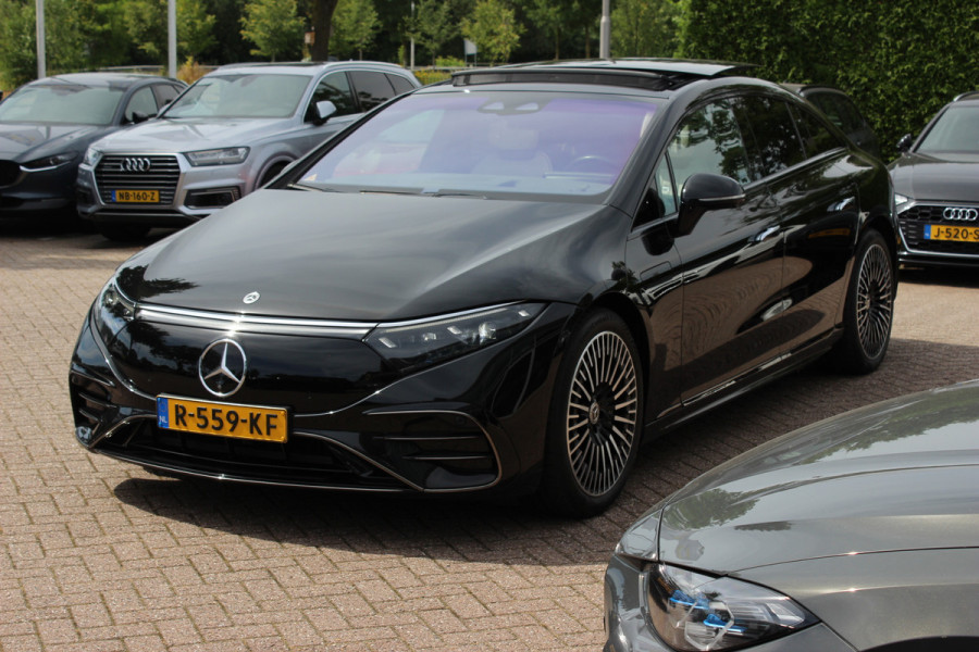 Mercedes-Benz EQS 450+ AMG Line 108 kWh / SoH 95,9% / Achterasbesturing / Panoramadak / Head-up / 360Camera / Luchtvering / Burmester / 20'' / Stoelventilatie / Stoel+Stuurverwarming / Dodehoek / DAB / ACC