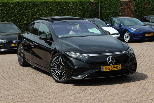 Mercedes-Benz EQS 450+ AMG Line 108 kWh / SoH 95,9% / Achterasbesturing / Panoramadak / Head-up / 360Camera / Luchtvering / Burmester / 20'' / Stoelventilatie / Stoel+Stuurverwarming / Dodehoek / DAB / ACC