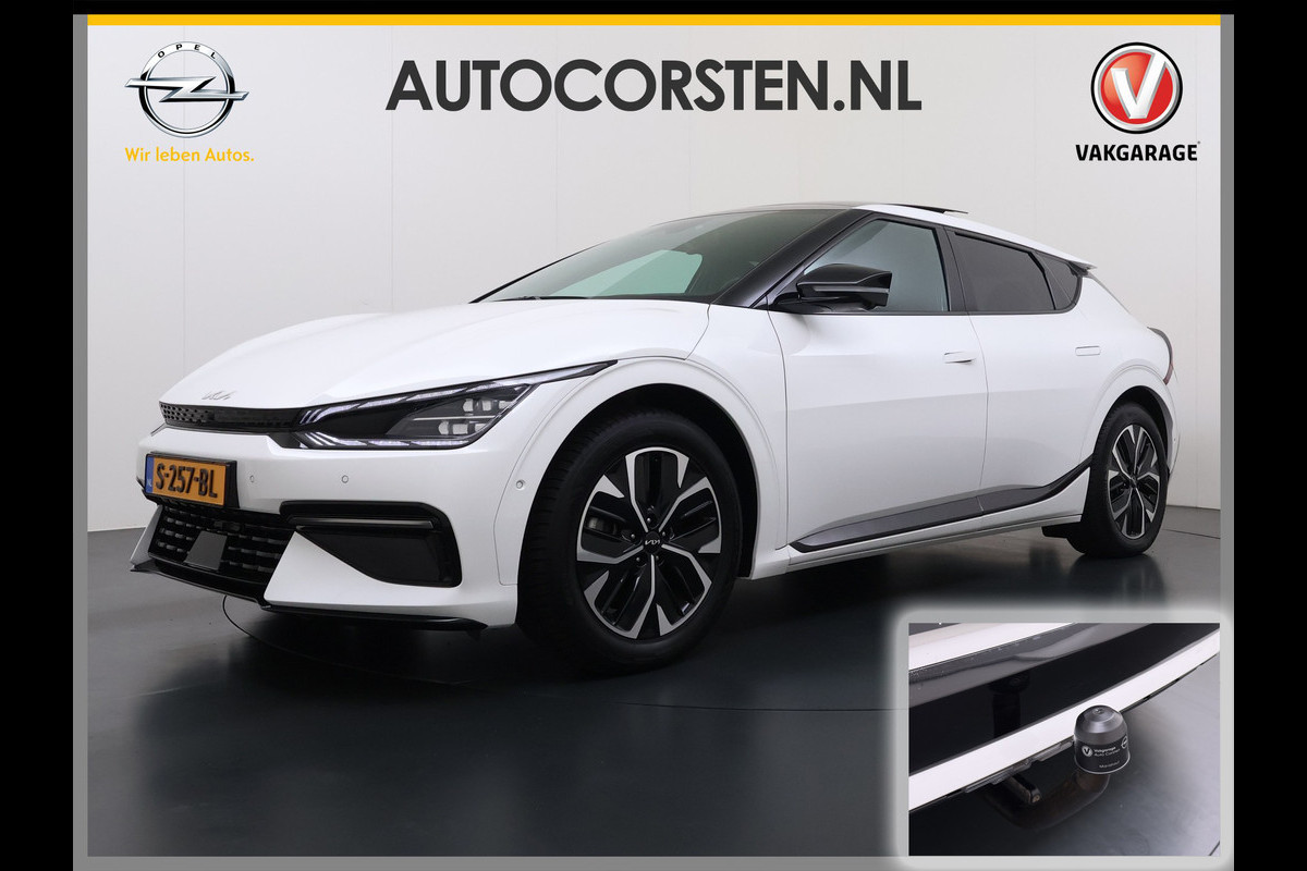Kia Ev6 GT-Line 77.4kWh Warmtepomp Trekhaak Panoramadak Head-Up Display Meridian®-Audio Stoelkoeling+Verwarming Elek.Stoelen+Memory 360° Apple Carplay Android Auto Privacy Glas Lmv Led DAB Isofix Draadloze lader Dealeronderhouden Origineel Nederlandse Auto 1e Eigenaar