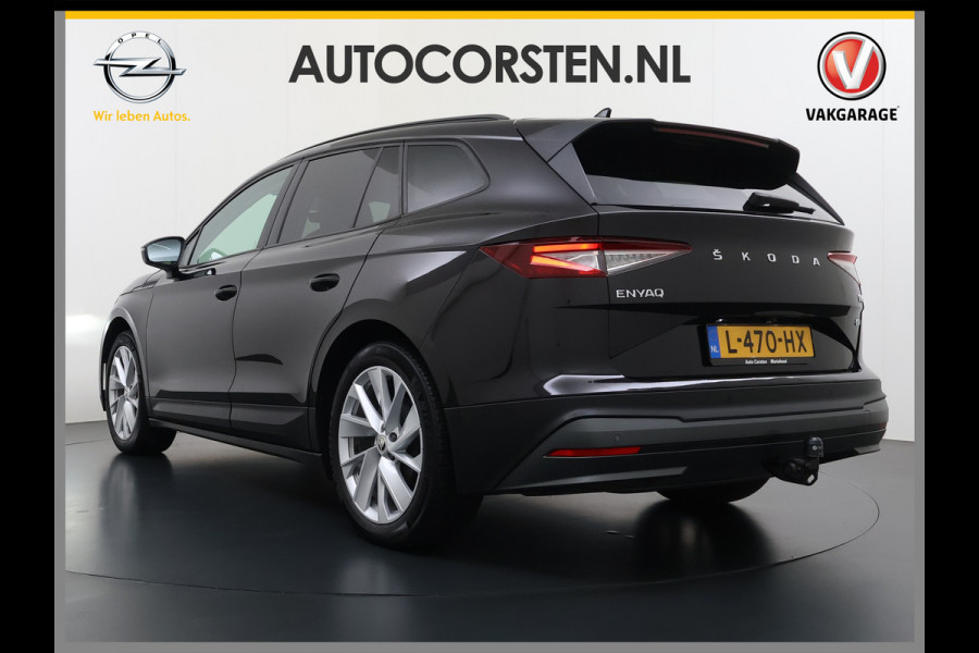 Škoda ENYAQ iV 60 Panoramadak Trekhaak Leder Adap.Cruise Stoel+Stuur+Achterbankverwarming Camera 3-Zone Ecc SOH 90% Keyless Navi Pdc Elek.Achterklep Apple Carplay Android Auto P-Assist Privacy Glas Led Lmv 20" 1.000KG Trekgewicht 1e Eigenaar Origineel Nederlandse Auto Zeer compleet