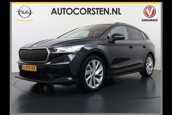 Škoda ENYAQ iV 60 Panoramadak Trekhaak Leder Adap.Cruise Stoel+Stuur+Achterbankverwarming Camera 3-Zone Ecc SOH 90% Keyless Navi Pdc Elek.Achterklep Apple Carplay Android Auto P-Assist Privacy Glas Led Lmv 20" 1.000KG Trekgewicht 1e Eigenaar Origineel Nederlandse Auto Zeer compleet