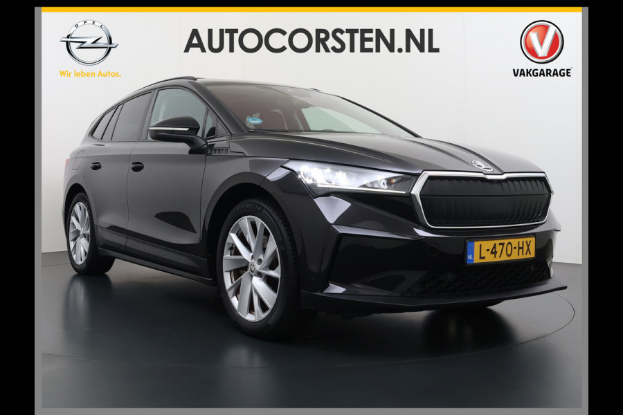 Škoda ENYAQ iV 60 Panoramadak Trekhaak Leder Adap.Cruise Stoel+Stuur+Achterbankverwarming Camera 3-Zone Ecc SOH 90% Keyless Navi Pdc Elek.Achterklep Apple Carplay Android Auto P-Assist Privacy Glas Led Lmv 20" 1.000KG Trekgewicht 1e Eigenaar Origineel Nederlandse Auto Zeer compleet