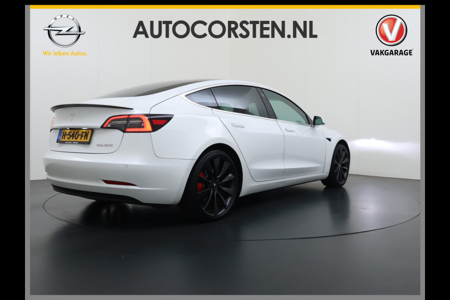Tesla Model 3 Performance 513PK AWD **FSD** Panoramadak Navi Camera's Leder Stoelverwarming Navi Ecc Adap.Cruise Pdc Led Lmv 20" Google-Maps Elek.Stoelen+Memory Remote App Bediening Premium Audio