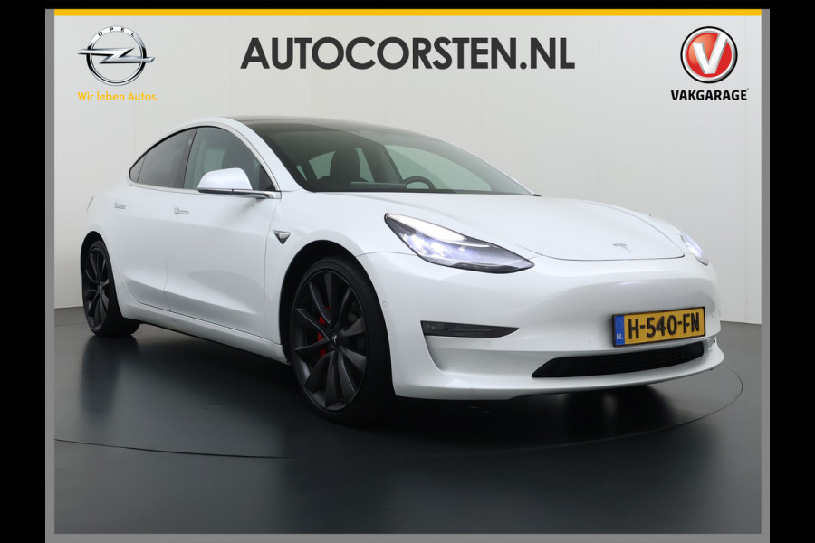 Tesla Model 3 Performance 513PK AWD **FSD** Panoramadak Navi Camera's Leder Stoelverwarming Navi Ecc Adap.Cruise Pdc Led Lmv 20" Google-Maps Elek.Stoelen+Memory Remote App Bediening Premium Audio