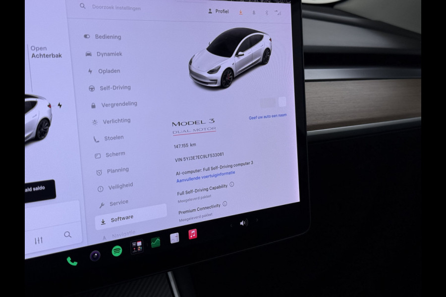Tesla Model 3 Performance 513PK AWD **FSD** Panoramadak Navi Camera's Leder Stoelverwarming Navi Ecc Adap.Cruise Pdc Led Lmv 20" Google-Maps Elek.Stoelen+Memory Remote App Bediening Premium Audio