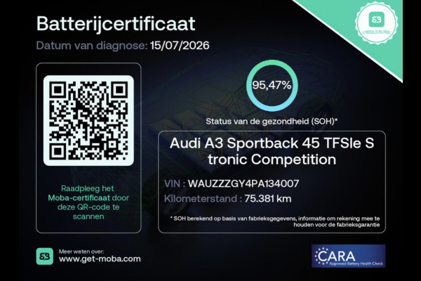 Audi A3 Sportback 45 TFSI e S edition Competition SOH 95% SFEERVERL/NAVI/V-COCKPIT/B&O/CARPLAY/ADAPT-CRUISE///