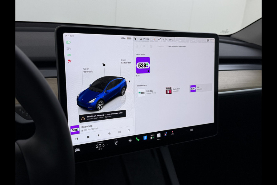 Tesla Model Y RWD 300PK LFP Accu Trekhaak Spoiler 20"lm Warmtepomp Leer PanoDak Navi Premium-Audio Ecc Adap.Cruise Camera's Traffic-Aware-Cruise+Sturen  AI FSD-3 Computer SOH 92% Stuur+Stoelverwarming Led Traffic-Aware Cruise Control Toybox Elek.Achterklep 1.600KG Trekgewicht 1e Eigenaar Origineel Nederlandse Auto