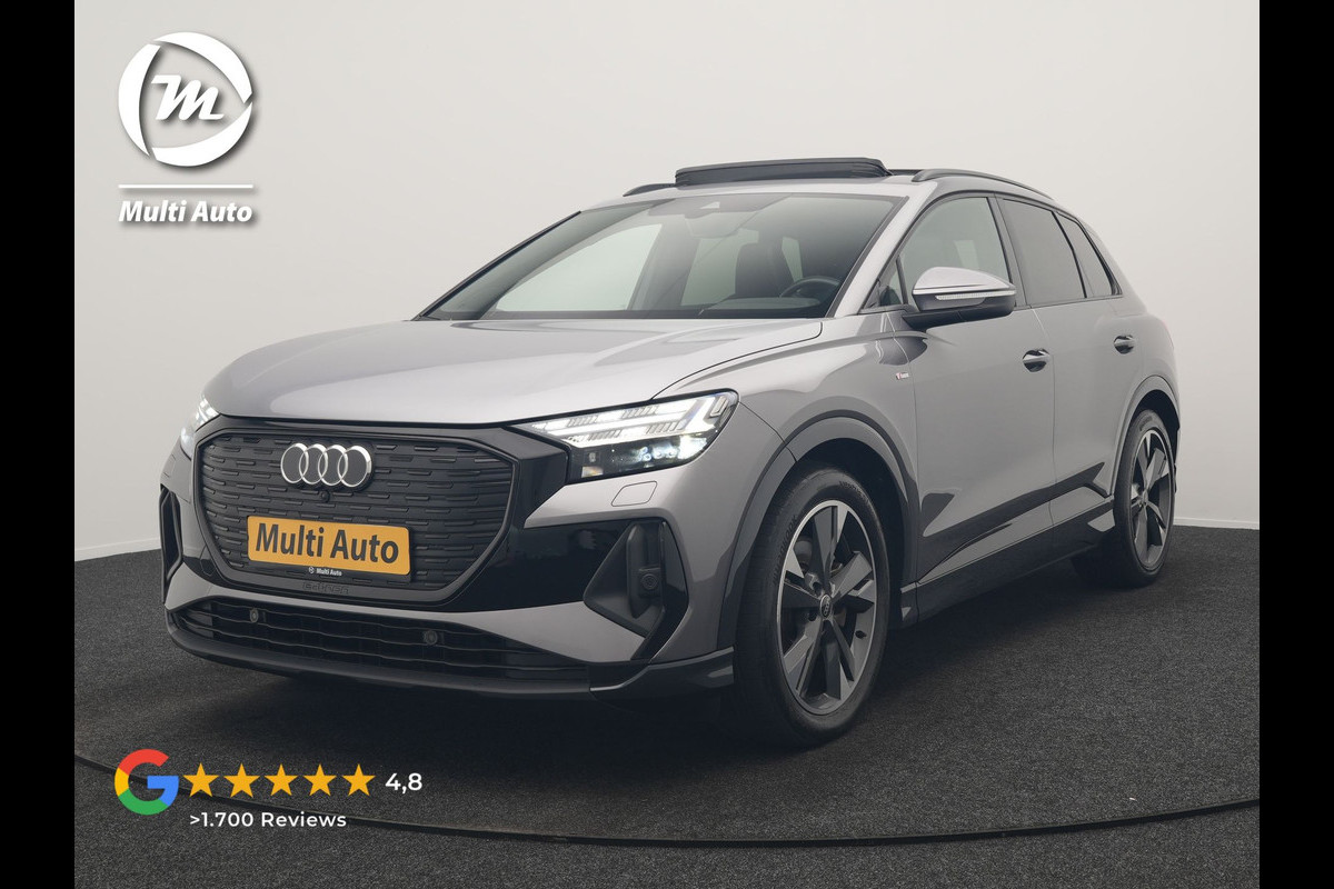 Audi Q4 e-tron 50 quattro S Line 82 kWh 299pk Dealer O.H | Trekhaak Af Fabriek | Panodak | Adaptive Cruise | Camera | Lederen Sportstoelen Memory & Verwarmd | Matrix LED | BLIS | Keyless | Navigatie | Virtual | DAB | 20"L.M |