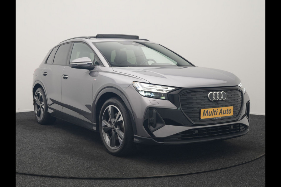 Audi Q4 e-tron 50 quattro S Line 82 kWh 299pk Dealer O.H | Trekhaak Af Fabriek | Panodak | Adaptive Cruise | Camera | Lederen Sportstoelen Memory & Verwarmd | Matrix LED | BLIS | Keyless | Navigatie | Virtual | DAB | 20"L.M |