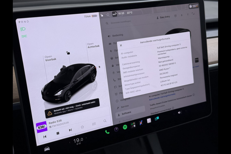 Tesla Model 3 Long Range RWD 75 kWh SOH 93% Warmtepomp Panoramadak Navi Camera's Leder Memory Stuur+Stoelverwarming Traffic-Aware Cruise Control AMD Ryzen™ Elek.Achterklep Led