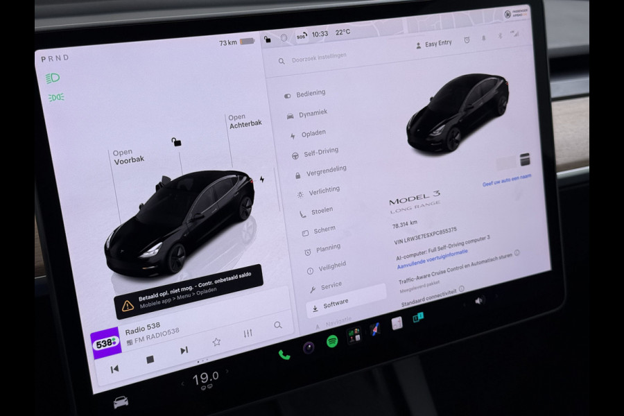 Tesla Model 3 Long Range RWD 75 kWh SOH 93% Warmtepomp Panoramadak Navi Camera's Leder Memory Stuur+Stoelverwarming Traffic-Aware Cruise Control AMD Ryzen™ Elek.Achterklep Led