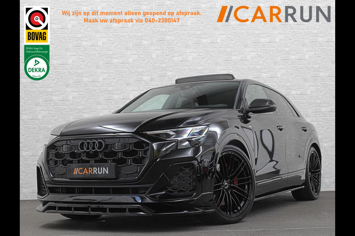 Audi Q8 60e 490pk Full Options! #RS-Stoelen | 4WS | OLED | Laser-LED | Carbon | Massage | Ventilatie | Valcona Leder+ Pakket | B&O Sound 23'' | Alcantara hemel | Head-Up | Soft-Close | Panodak | 2x Memory | Trekhaak | Keyless-Entry | Luchtvering | Nw.Pr. 155.000,= | Fabrieksgarantie | Direct rijden.