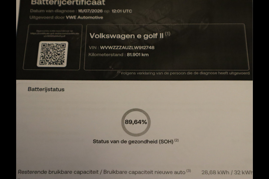 Volkswagen e-Golf E-DITION Navi / Climate / Pdc / Elekramen / Adap-Cruise / App-connect / SOH 89.64% /  Voldoende Apk /