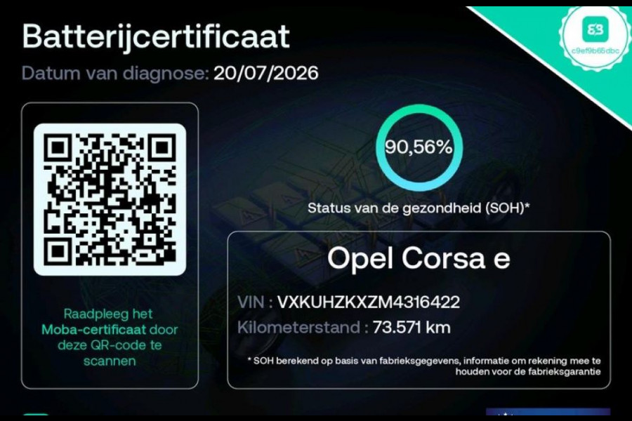 Opel CORSA-E 100kW / 50kWh Edition / SOH 90.6% / Airco-Ecc. / Cruise-ctr. / Apple Carplay Android / Navigatie via Usb / Apk 12-2027