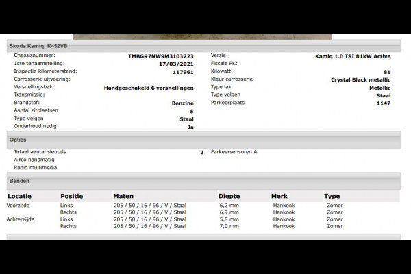 Škoda Kamiq 1.0 TSI 111PK Active / Hoge instap / 6Versn. / Pdc. / Airco / Radio multimedia  / Cruis controle / Apk 03-2027