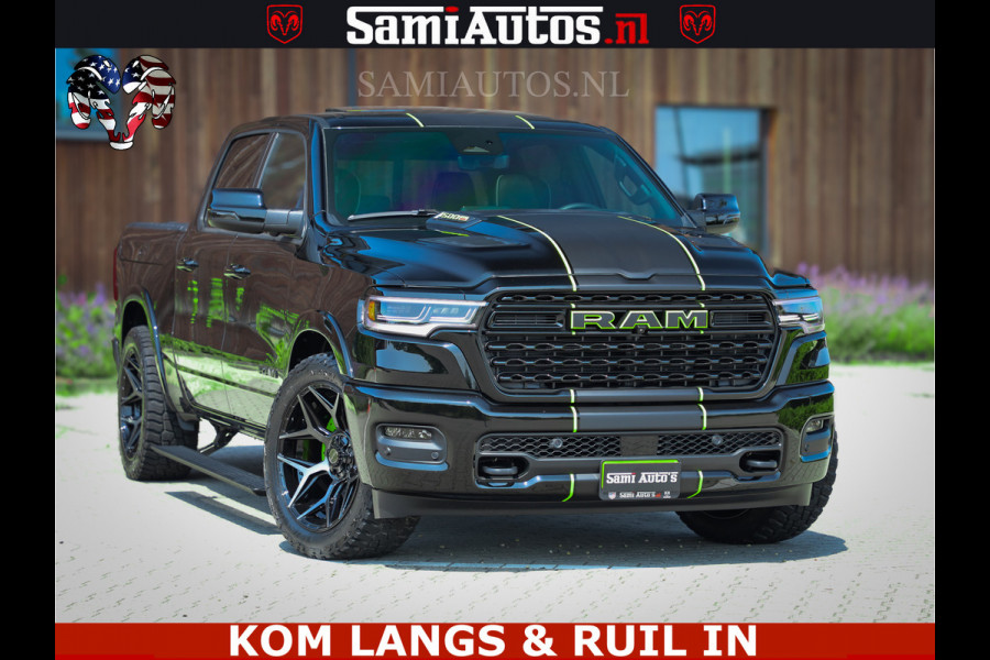 Dodge Ram Limited Night High Output 540HP 706Nm | Massage + Full Option | De Meest Luxe en Volle Pick-Up in zijn Klasse | Comfortabele Dubbele Cabine met Royale 5 Zitplaatsen | BPM vrij | Nu Leverbaar uit Voorraad | Voorraad Nr 2300 - 7689 | De specialist in Amerikaanse pick‑ups in Nederland en Europa.