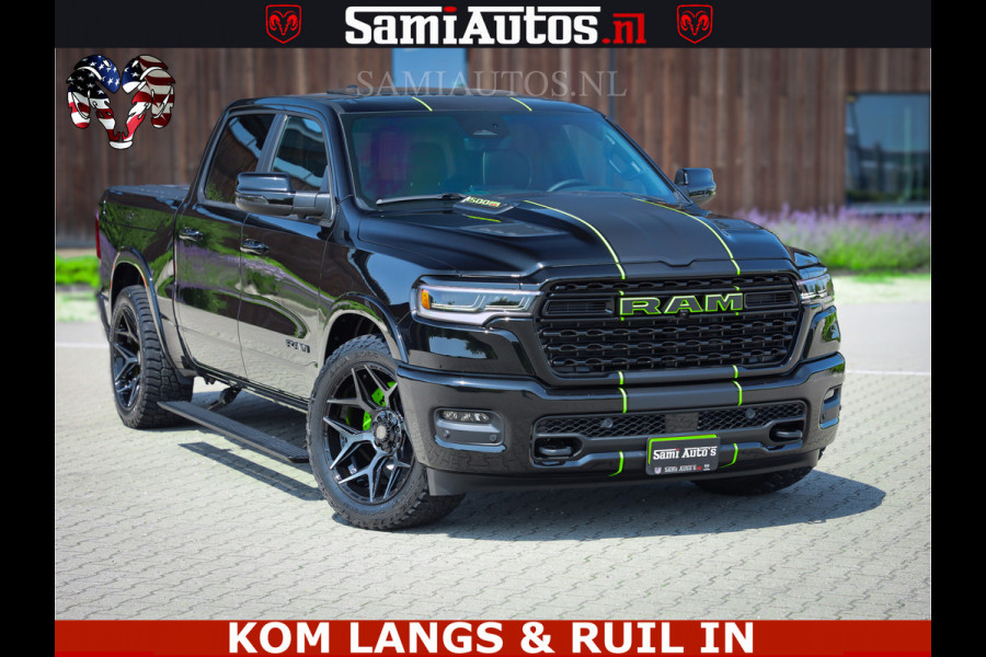 Dodge Ram Limited Night High Output 540HP 706Nm | Massage + Full Option | De Meest Luxe en Volle Pick-Up in zijn Klasse | Comfortabele Dubbele Cabine met Royale 5 Zitplaatsen | BPM vrij | Nu Leverbaar uit Voorraad | Voorraad Nr 2300 - 7689 | De specialist in Amerikaanse pick‑ups in Nederland en Europa.