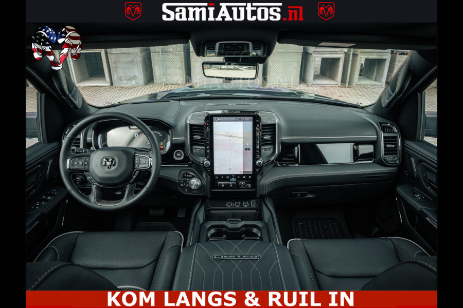 Dodge Ram LIMITED NIGHT H.O 540HP 706Nm | Massage + Full Option | De Meest Luxe en Volle Pick-Up in zijn Klasse | Comfortabele Dubbele Cabine met Royale 5 Zitplaatsen | BPM vrij | Nu Leverbaar uit Voorraad | Voorraad Nr 2370 - 5411 | De specialist in Amerikaanse pick‑ups in Nederland en Europa.