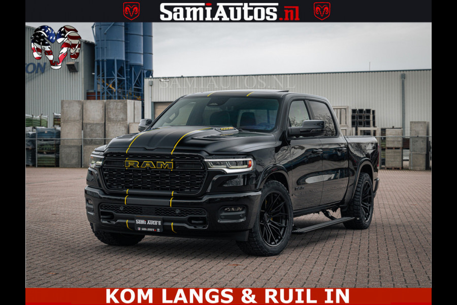 Dodge Ram LIMITED NIGHT H.O 540HP 706Nm | Massage + Full Option | De Meest Luxe en Volle Pick-Up in zijn Klasse | Comfortabele Dubbele Cabine met Royale 5 Zitplaatsen | BPM vrij | Nu Leverbaar uit Voorraad | Voorraad Nr 2370 - 5411 | De specialist in Amerikaanse pick‑ups in Nederland en Europa.