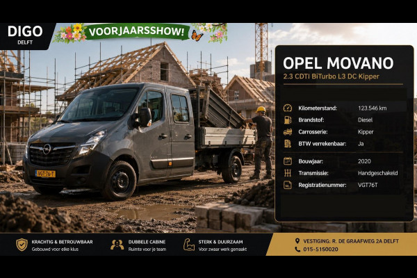 Opel Movano 2.3 CDTI BiTurbo L3 DC Kipper (ex.BTW) Dubbele Cabine | Airco | Elektrische ramen |