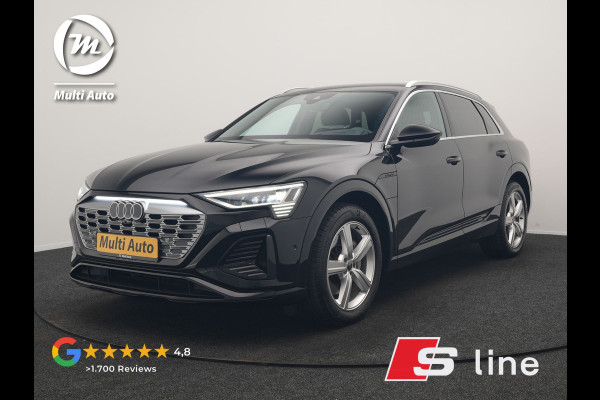Audi Q8 e-tron 55 Quattro S Line 114 kWh 408pk Dealer O.H. | Trekhaak Afn. | Luchtvering | Adaptive Cruise | Head Up | Matrix LED | Camera | Alcantara Sportstoelen Verwarmd | Sfeerverlichting | Keyless | Navigatie | Virtual | DAB |