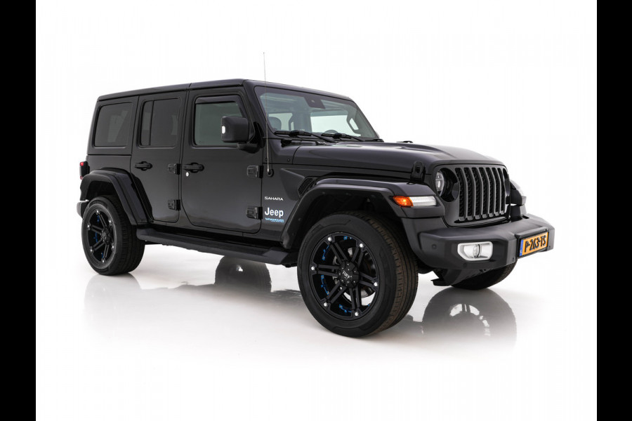 Jeep Wrangler Unlimited 4xe 380 Sahara AWD (Plug-in) {SoH-91%} (INCL-BTW) *OPEN-ROOF | LEATHER | FULL-LED | ALPINE-AUDIO | CRUISE | BLINDSPOT | CAMERA | KEYLESS | HEATED-COMFORTSEATS | DAB+ | PRIVACY-GLASS | ECC | PDC | 20''ALU*