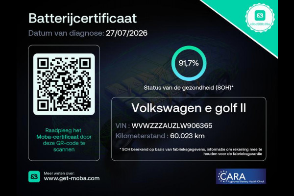 Volkswagen e-Golf E-DITION 136 pk | Navigatie | Warmtepomp | Parkeersensoren | Achteruitrijcamera | Voll. digitaal instrumentenpaneel | Adaptieve cruise control |